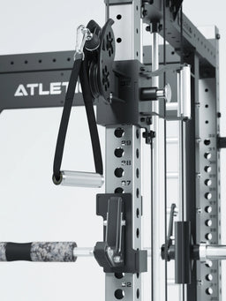 R8 Bradley Combat Long Stainless Steel Power Rack with functional trainer - pulley, carabiner hook and grip bar