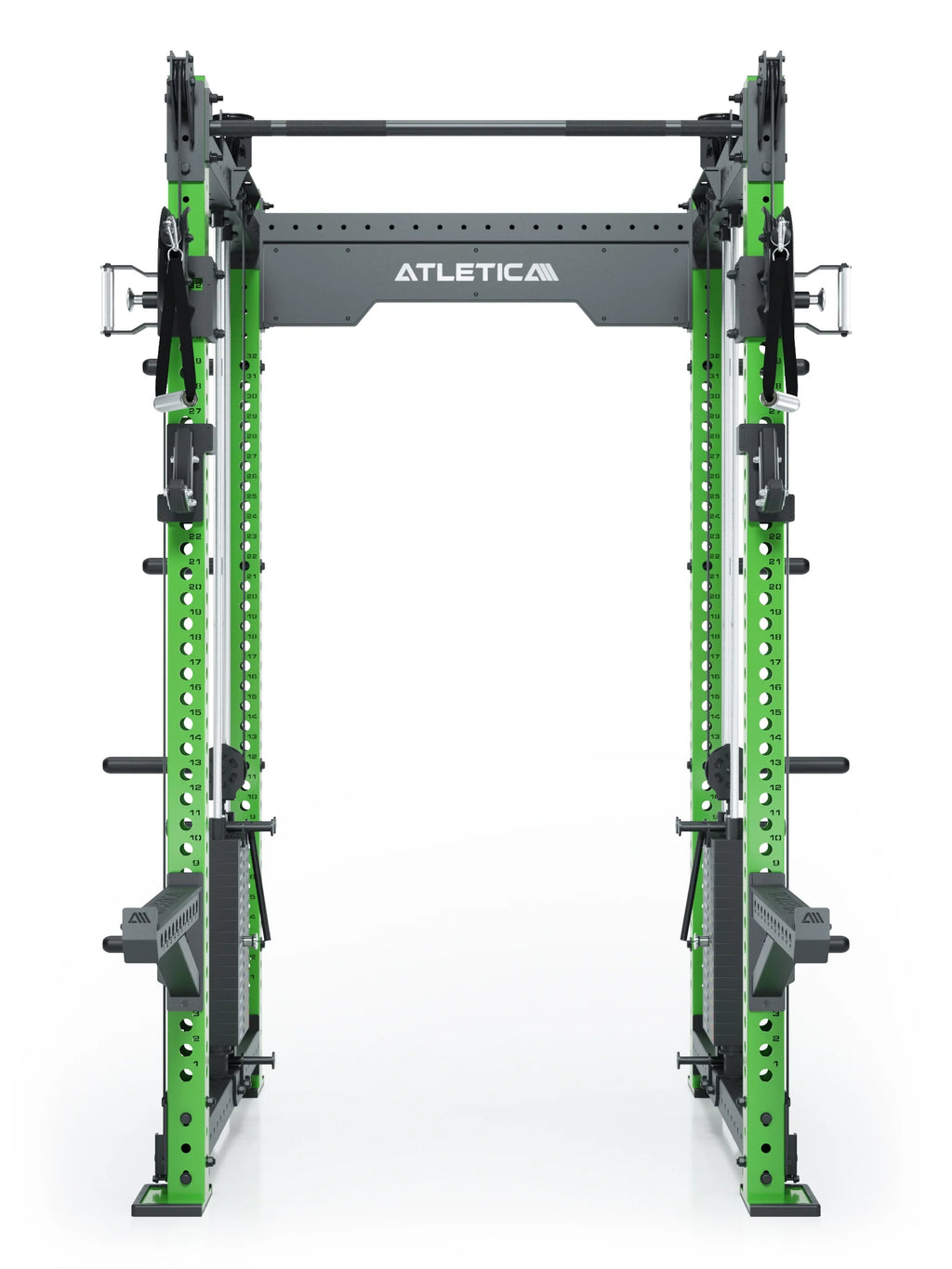 R8 Bradley Power Rack - green cage with Pull-Up Bar, weight plate holders for strength training
