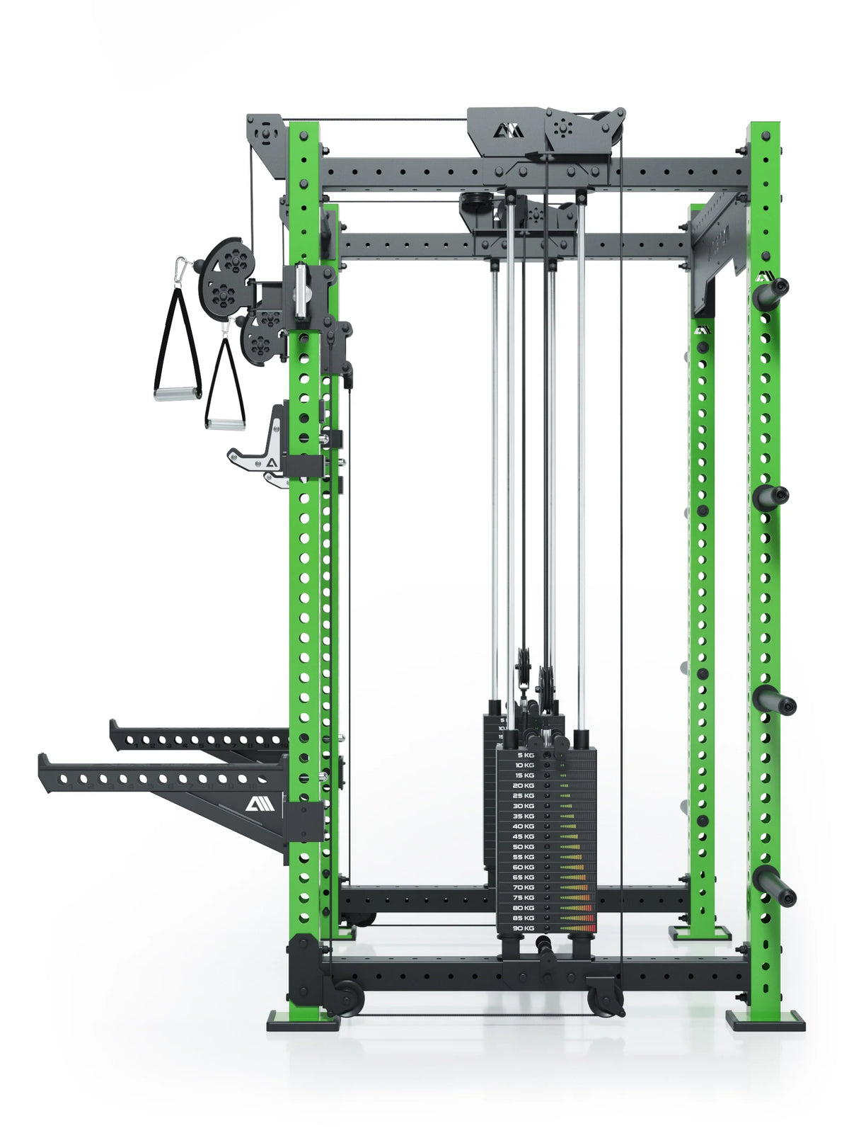 R8 Bradley Power Rack - green Power Cage with weight stack, cable pulley, handles