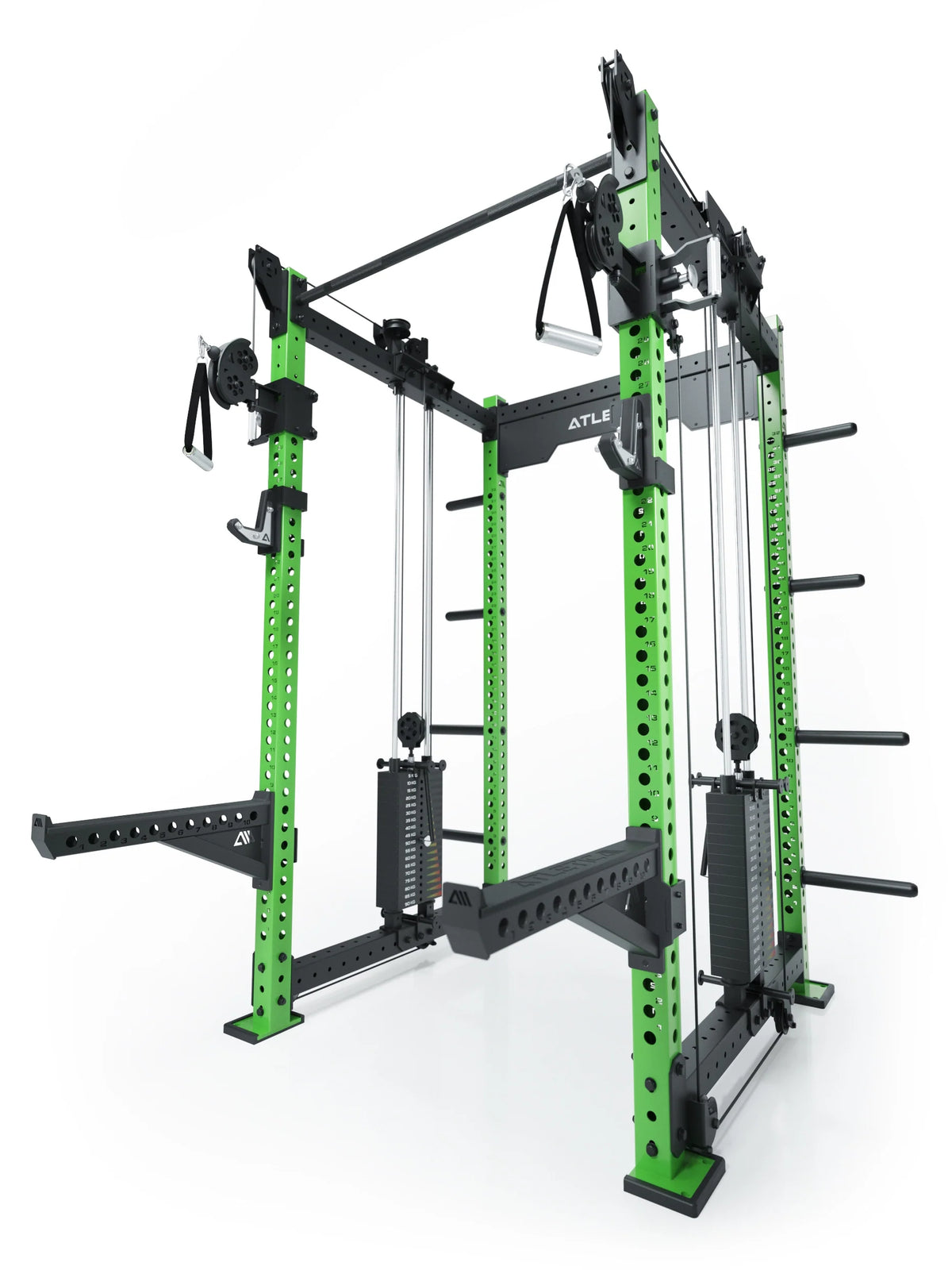 R8 Bradley Power Rack - green Power Cage with cable pulley, weight plate holders, pull-up bar