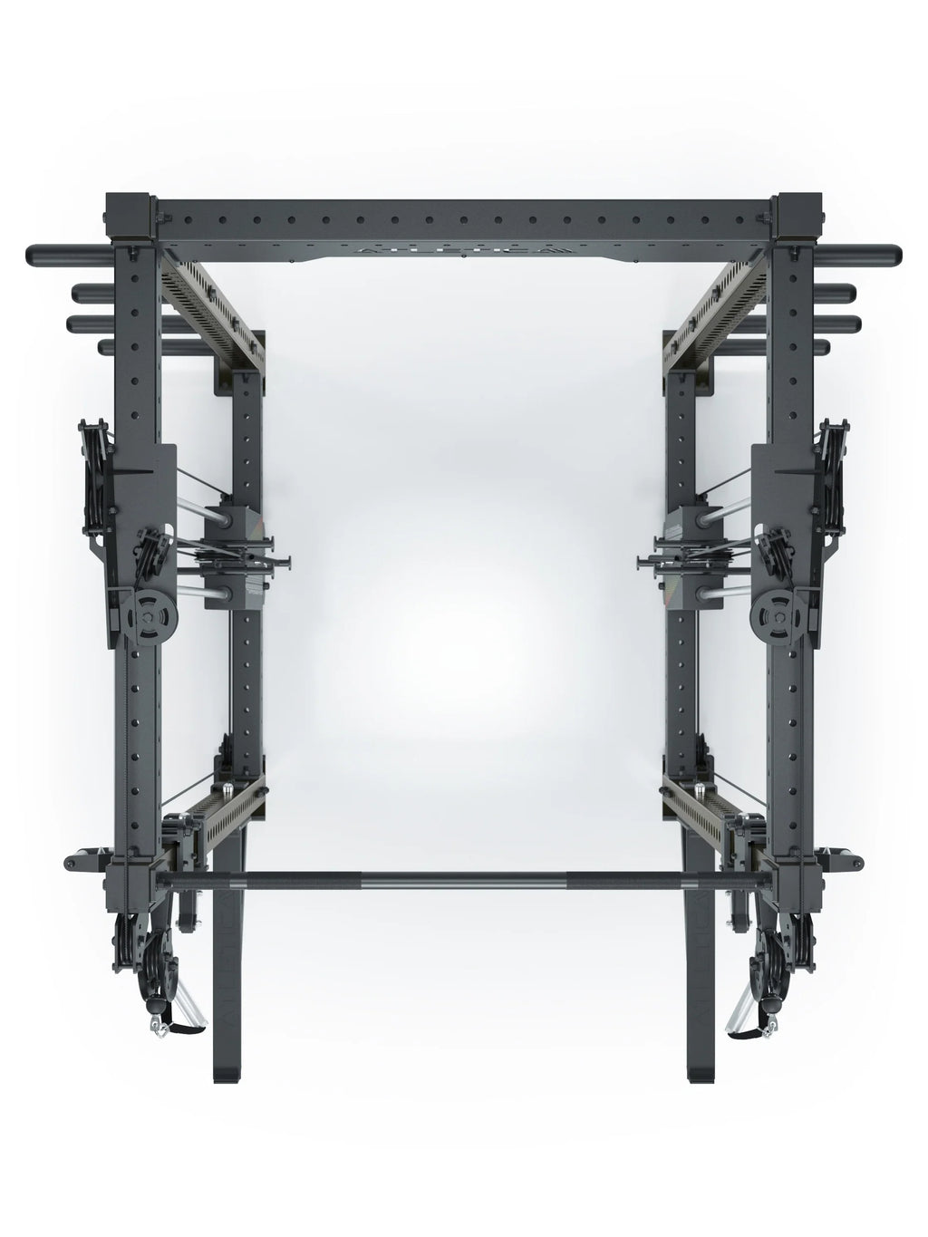R8 Bradley Power Rack - Black Power Cage with Weight Plate Holders, Cable Pulley, Pull-Up Bar
