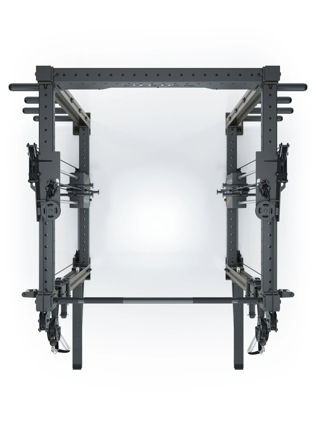 R8 Bradley Power Rack - Black Power Cage with Weight Plate Holders, Cable Pulley, Pull-Up Bar