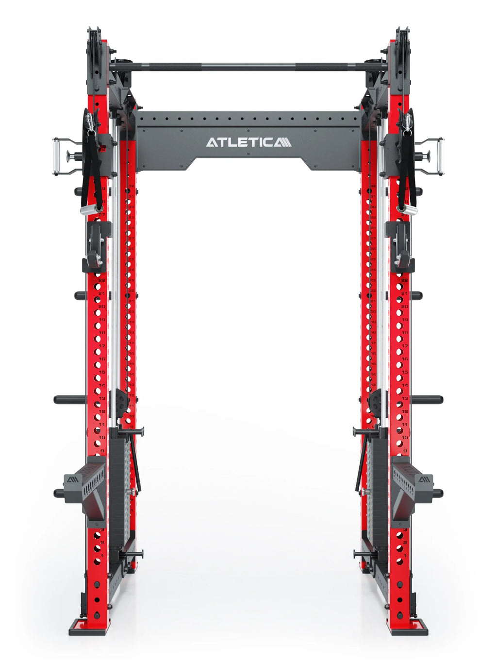 R8 Bradley Power Rack - red Power Cage with pull-up bar, cable pulley and weight stack for strength training