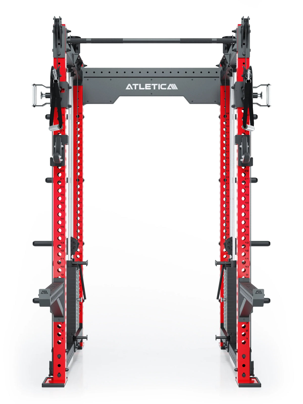 R8 Bradley Power Rack - red Power Cage with pull-up bar, cable pulley and weight stack for strength training