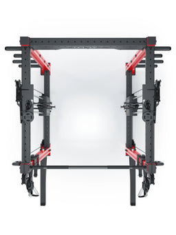 R8 Bradley Power Rack - black Power Cage with red accents, Weight Plate holders, Cable Pulley
