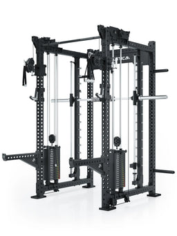 Atletica R8 Bradley Power Rack - Black Power Cage with Smith Machine, Weight Stack, Cable Pulley, Pull-Up Bar