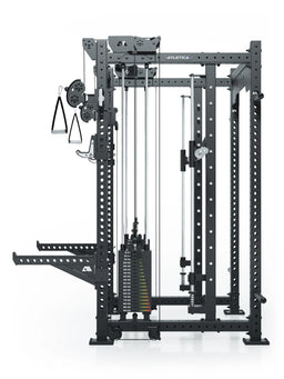 R8 Bradley Combat Long - black Power Rack with two weight stacks, cable pull, handles