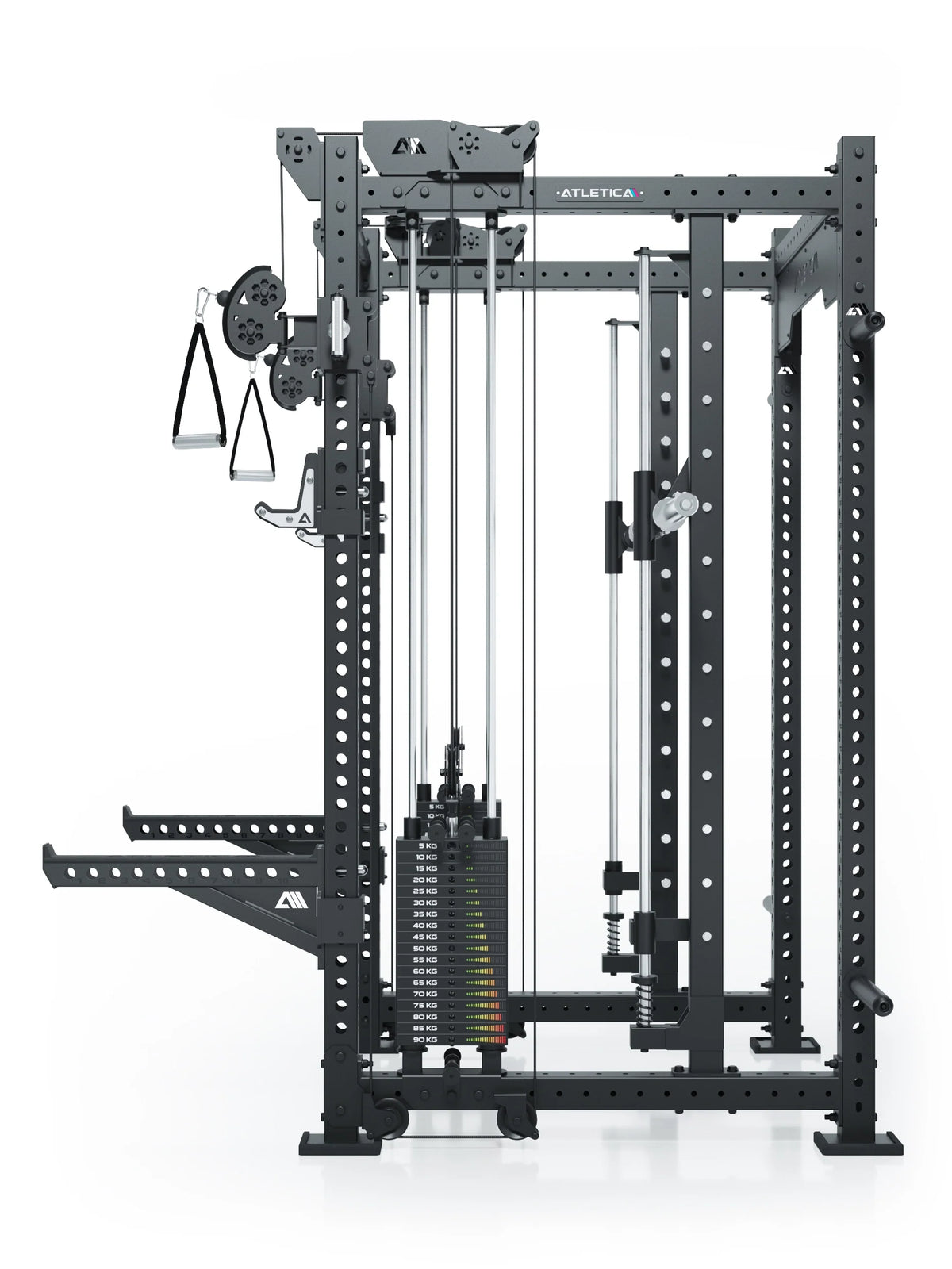 R8 Bradley Combat Long - black Power Rack with two weight stacks, cable pull, handles