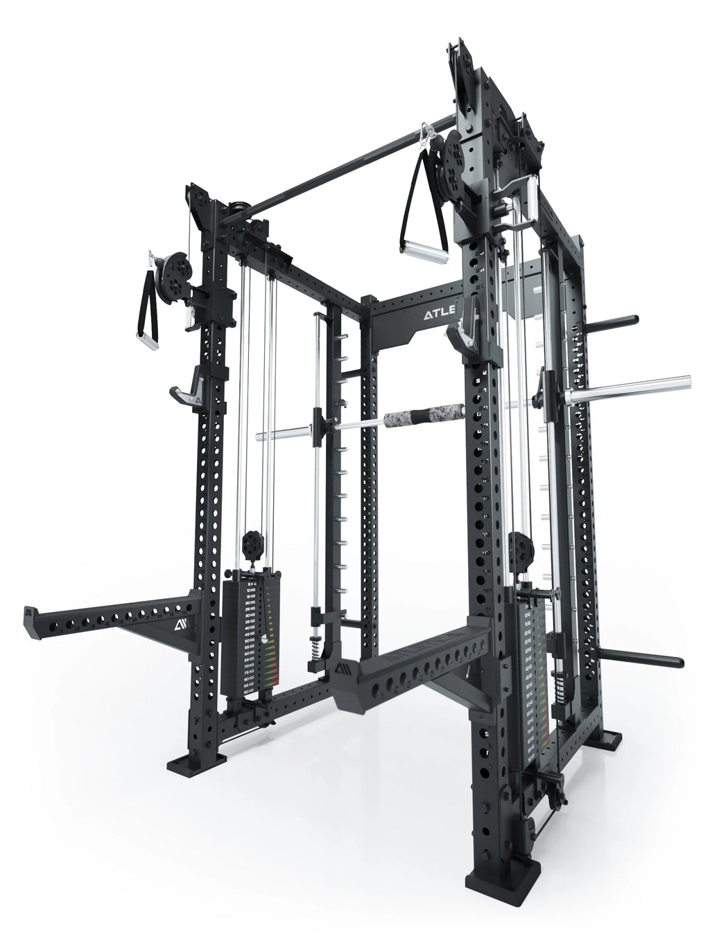 R8 Bradley Combat Long - black Power Rack with cable pulley, Pull-Up Bar, weight stack