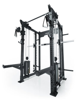 R8 Bradley Combat Long - black Power Rack with cable pulley, Pull-Up Bar, weight stack