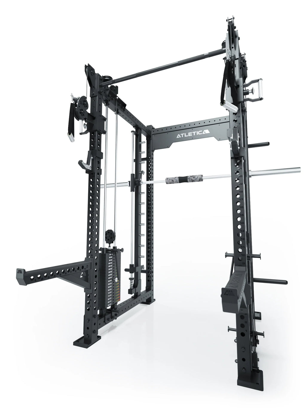 R8 Bradley Combat Long - Power Rack with Cable Pulley, Pull-Up Bar, weight plate holders