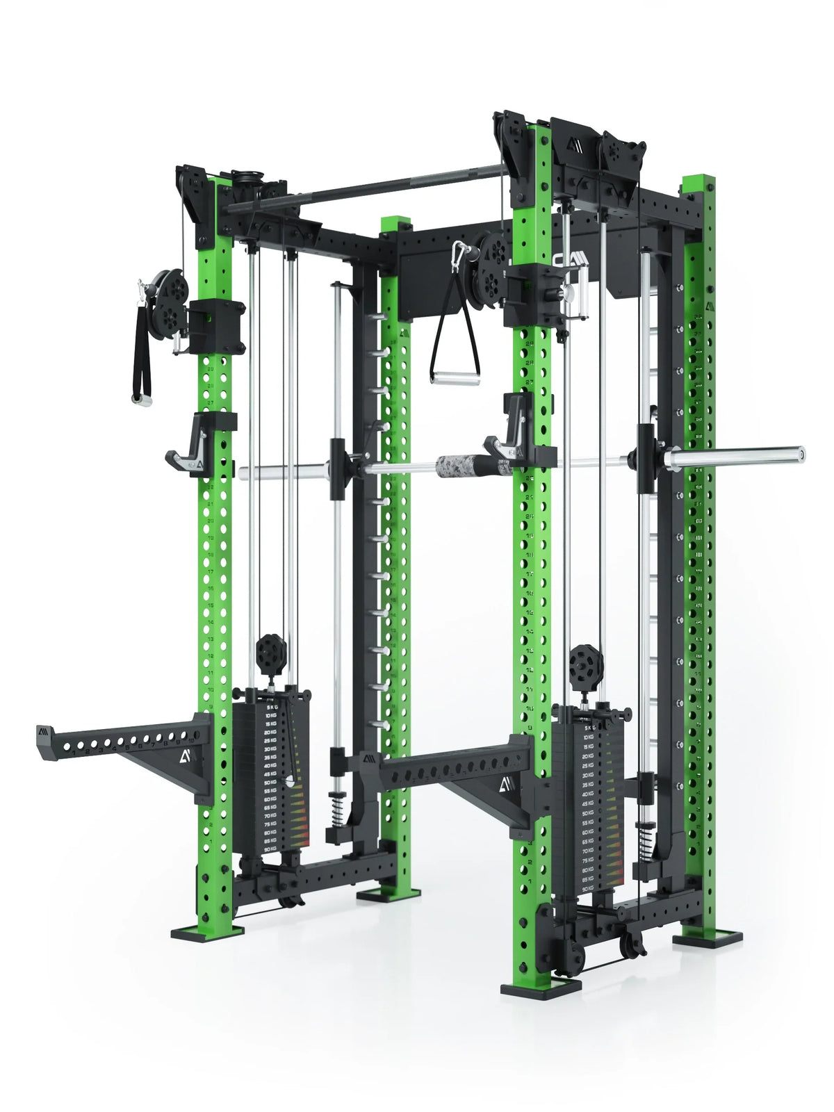 R8 Bradley Power Rack - green Power Cage with Smith Machine, weight stack, pull-up bar, cable pulley