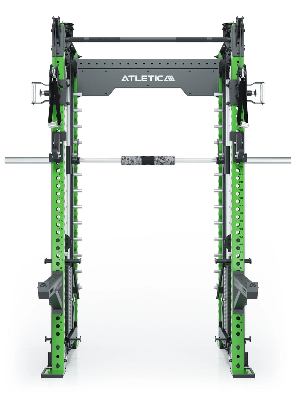 R8 Bradley Combat Medium Power Rack with Barbell, 380 lb weight stack and green frame, in Electric Green