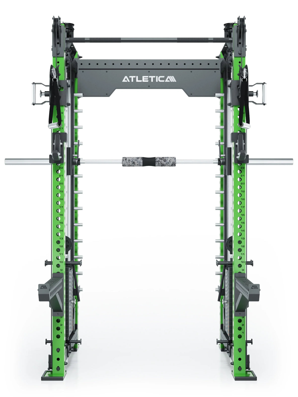 R8 Bradley Combat Medium Power Rack with Barbell, 2x210 lb weight stack and green frame, in Electric Green