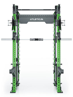 R8 Bradley Combat Medium Power Rack with Barbell, 380 lb weight stack and green frame, in Electric Green