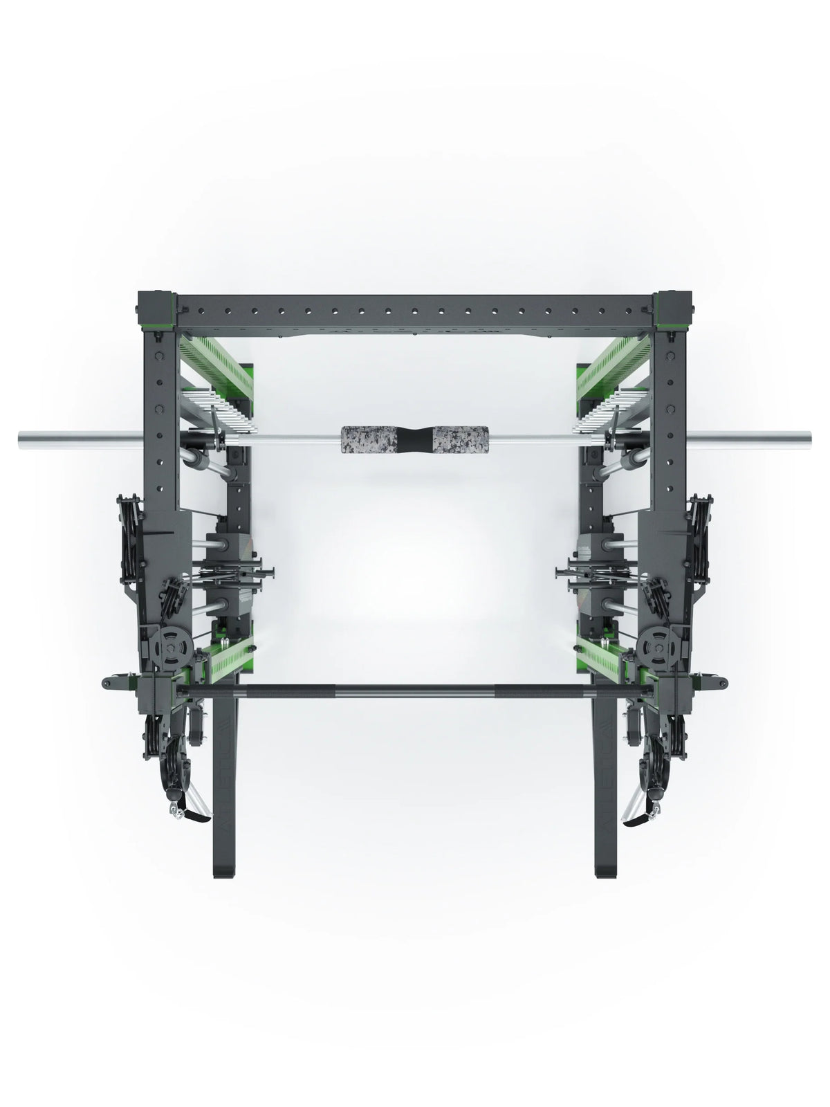 R8 Bradley Combat Medium Power Rack with Two Weight Stacks, Barbell and Cable Pulley, in Electric Green 