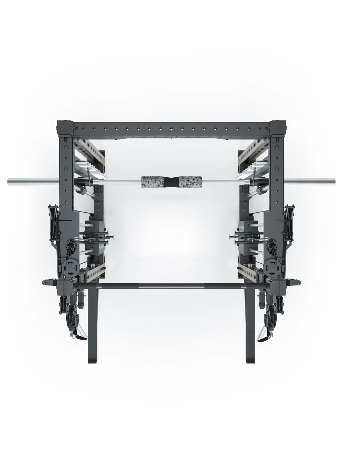 R8 Bradley Combat Medium Power Rack in Military Green with two weight stacks, Pull-Up Bar and cable pulley, modular