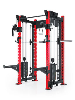 R8 Bradley Power Rack - red Power Cage with Smith Machine, weight stack, cable pulley, pull-up bar
