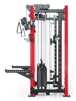 R8 Bradley Combat Medium Power Rack with Cable Pulley, Two 190 lb Weight Stacks, in Sportscar Red