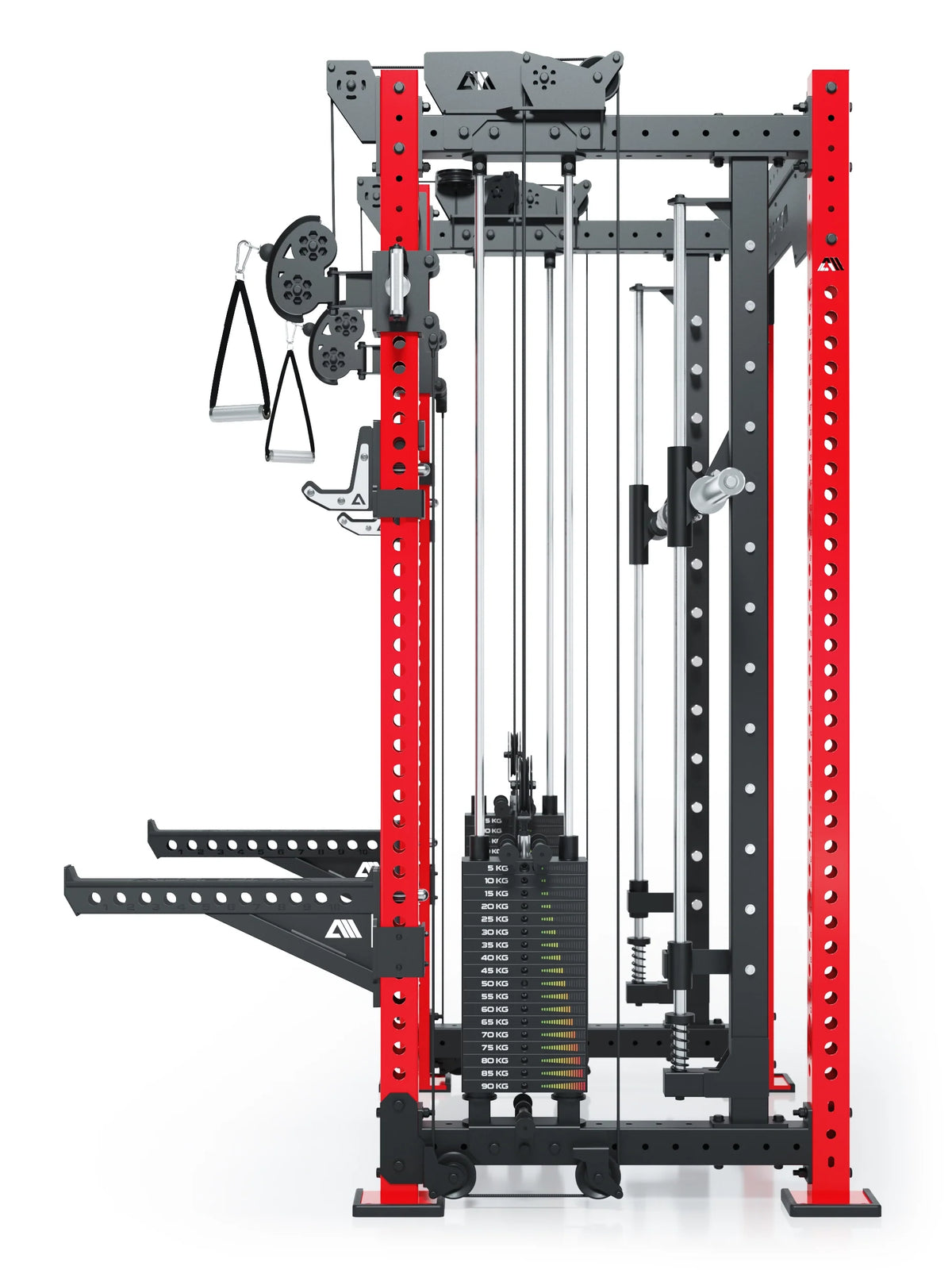 R8 Bradley Combat Medium Power Rack with Cable Pulley, Two 190 lb Weight Stacks, in Sportscar Red