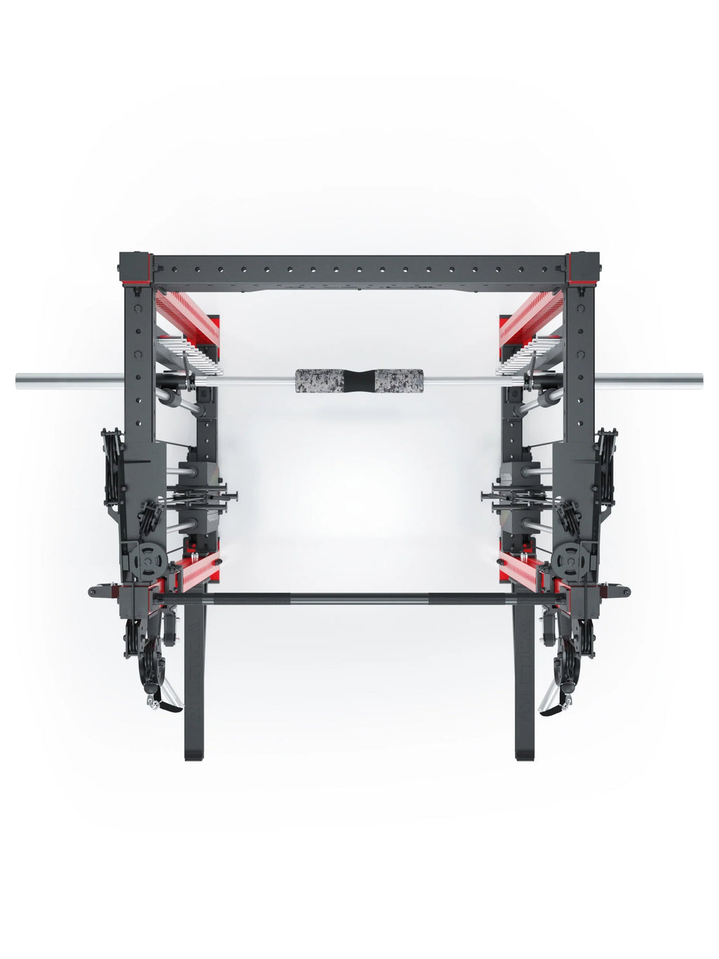 R8 Bradley Combat Medium Power Rack with two 190 lb weight stacks, Smith Machine, in Sportscar Red