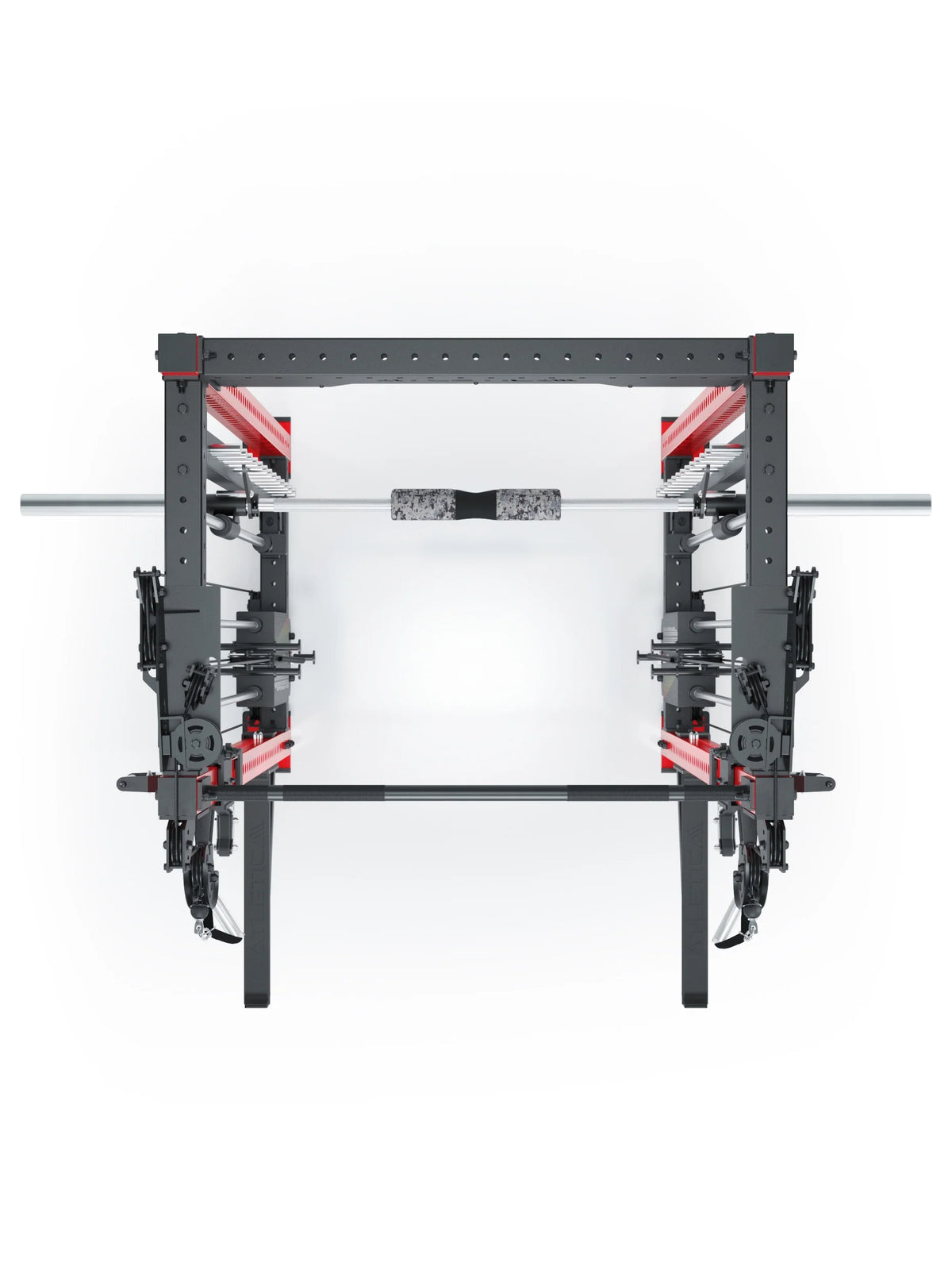 R8 Bradley Combat Medium Power Rack with two 210 lb weight stacks, Smith Machine, in Sportscar Red