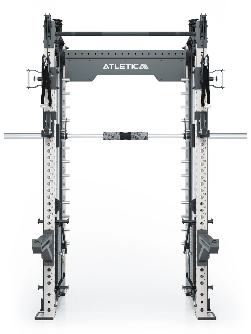 R8 Bradley Combat Medium White - Power Rack with dual cable pulley, two weight stacks, Pull-Up Bar, Smith Machine
