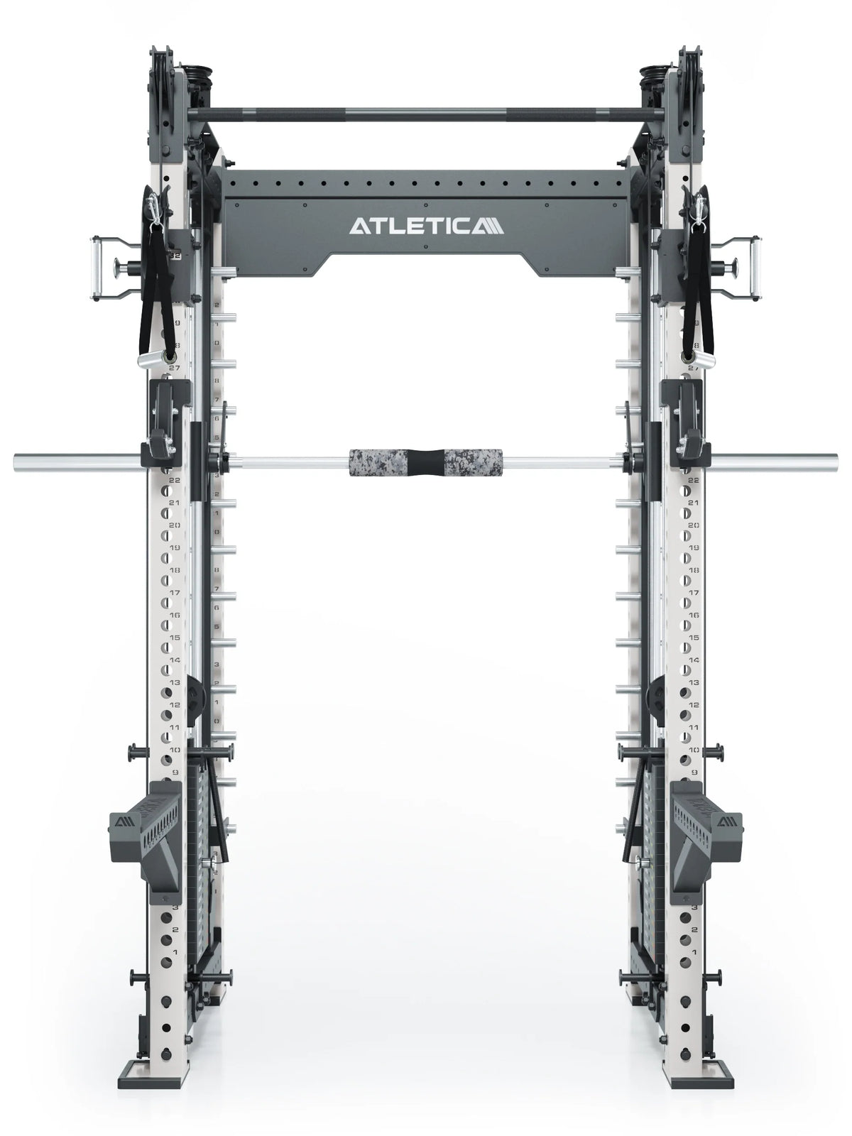 R8 Bradley Combat Medium White - Power Rack with dual cable pulley, two weight stacks, Pull-Up Bar, Smith Machine