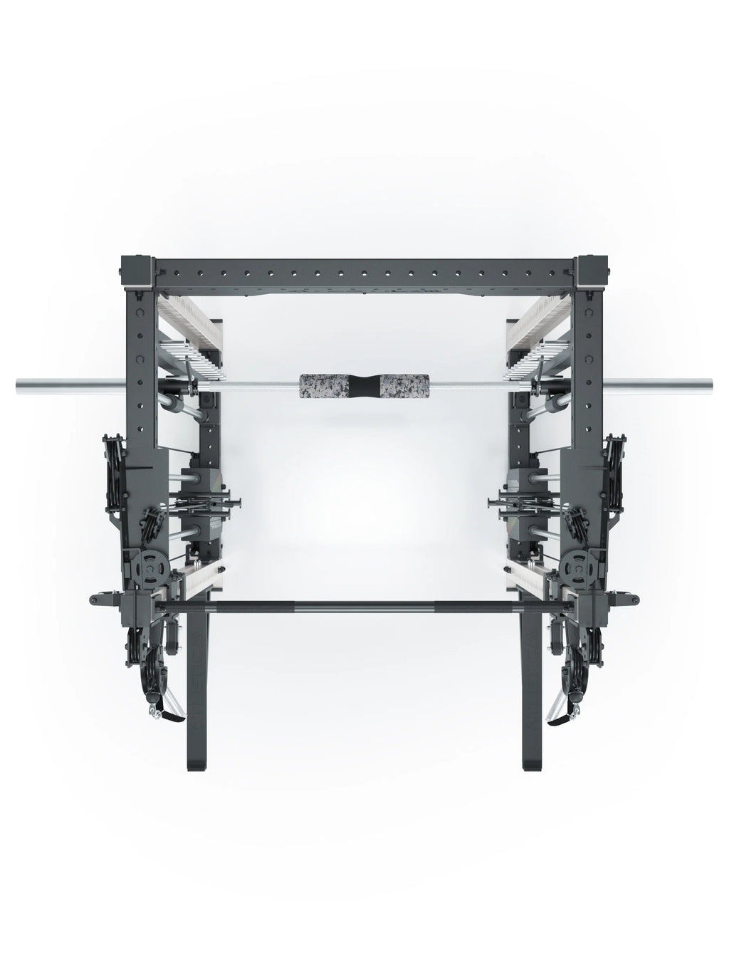 R8 Bradley Combat Medium White Power Rack with dual cable pulley, 380 lb weight stack, Smith Machine