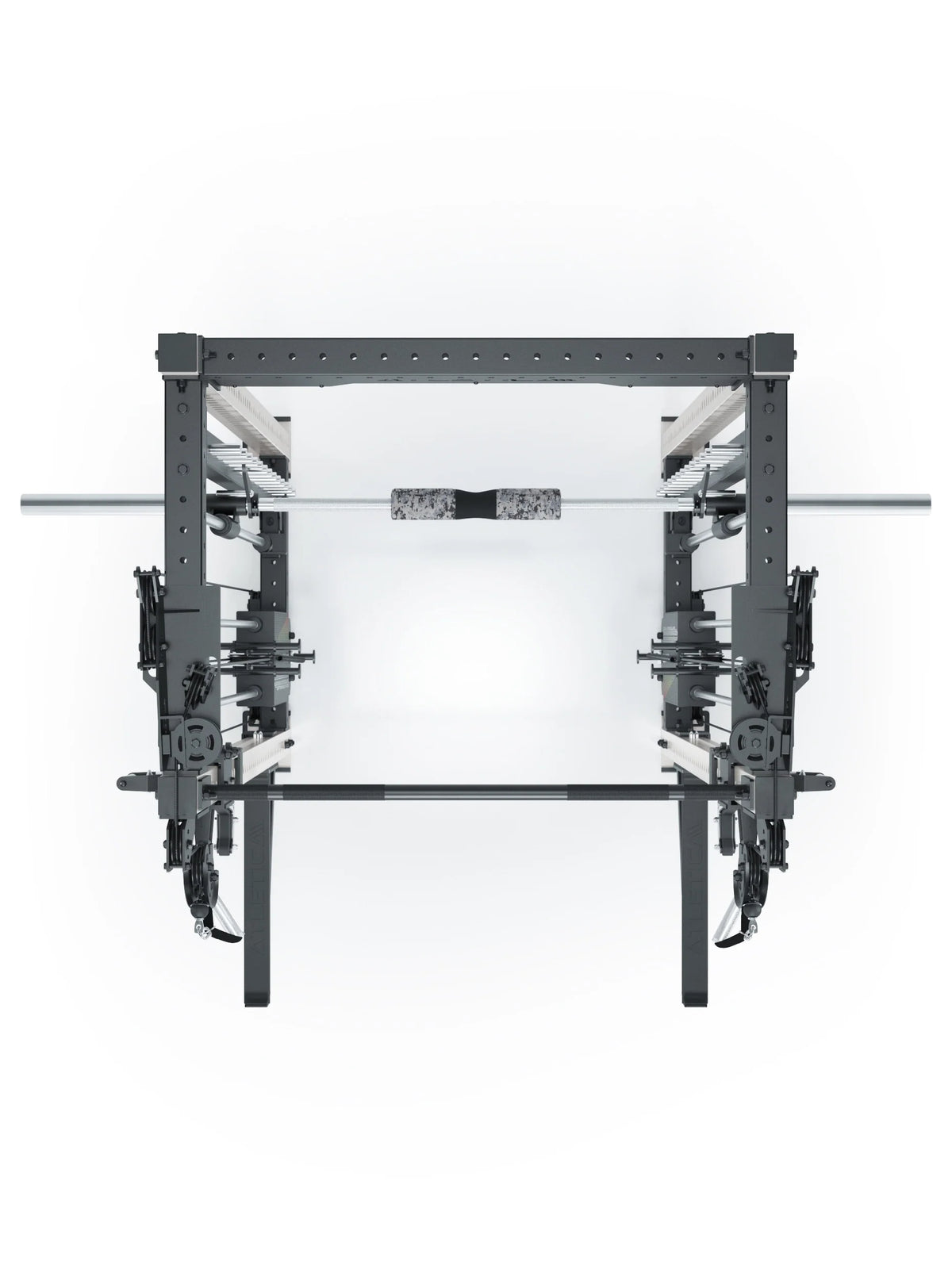 R8 Bradley Combat Medium White Power Rack with dual cable pulley, 2x210 lb weight stack, Smith Machine