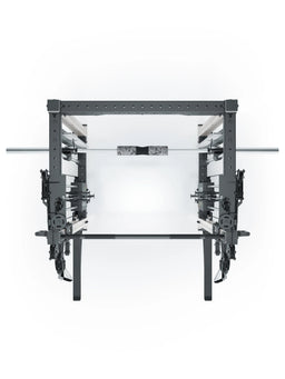 R8 Bradley Combat Medium White Power Rack with dual cable pulley, 380 lb weight stack, Smith Machine