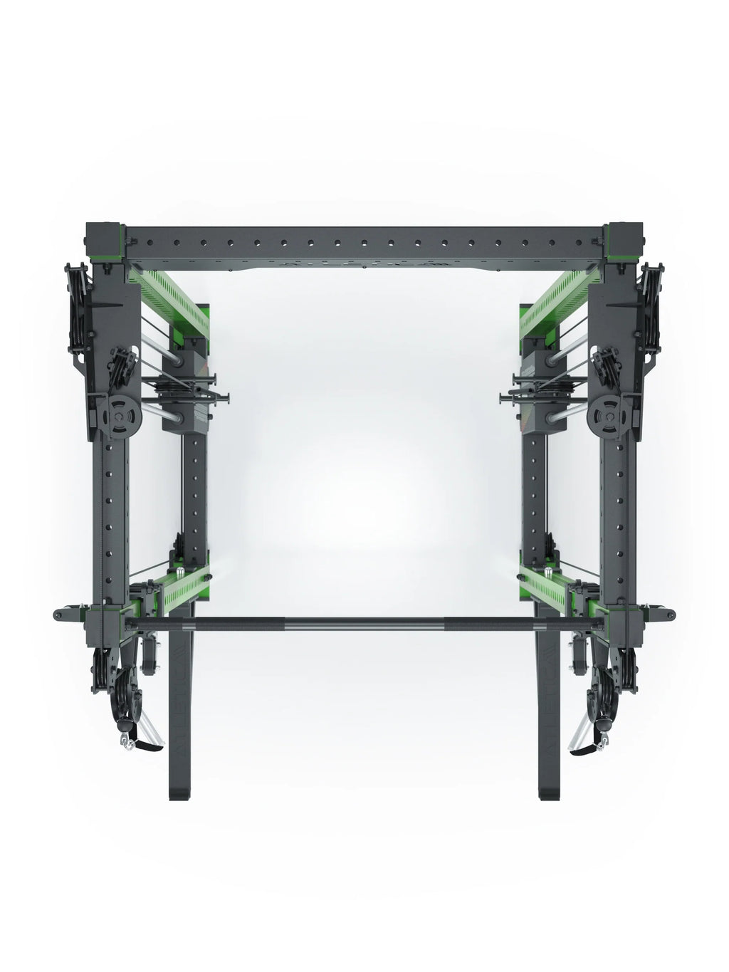 R8 Bradley Power Rack - Black Power Cage with Green Accents, Weight Plate Holder, Cable Pull