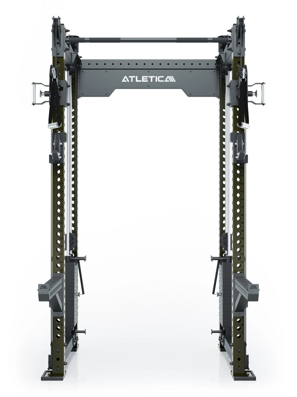 R8 Bradley Power Rack - Power Cage with pull-up bar, weight plate holders, cable pulley, logo visible at top