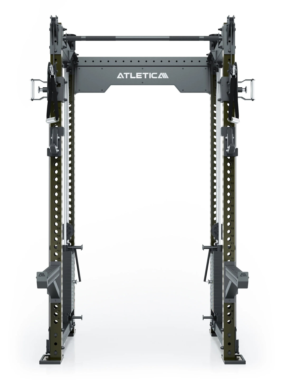 R8 Bradley Power Rack - Power Cage with pull-up bar, weight plate holders, cable pulley, logo visible at top