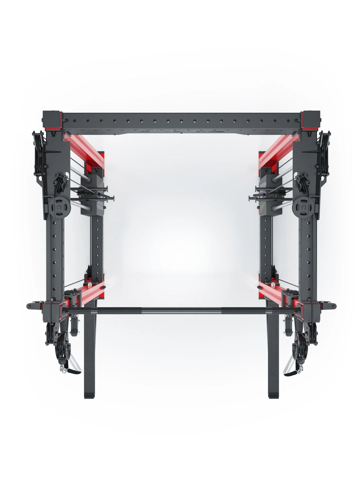 R8 Bradley Power Rack - Black Power Cage with Red Accents, Cable Pulley, Weight Plate Holder