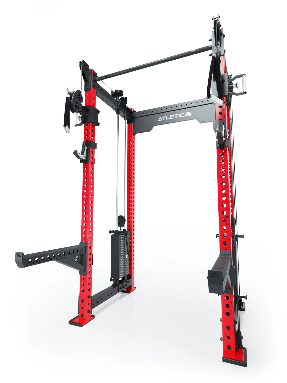 R8 Bradley Power Rack - Red Power Cage with Pull-Up Bar, Cable Pulley, Weight Stack