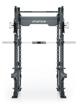 R8 Bradley Combat Medium Black Power Rack with Barbell, Cable Pulley, weight stack