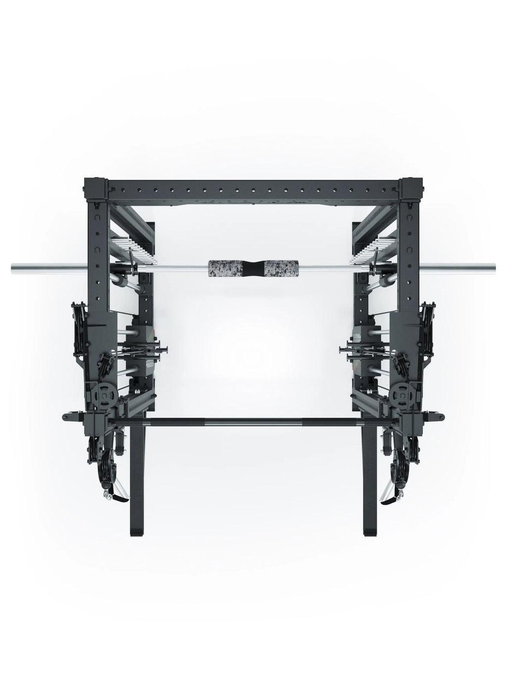 R8 Bradley Combat Medium Black - Power Rack with barbell, two weight stacks, cable pulley