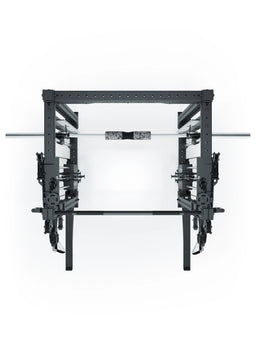 R8 Bradley Combat Medium Black - Power Rack with barbell, two weight stacks, cable pulley