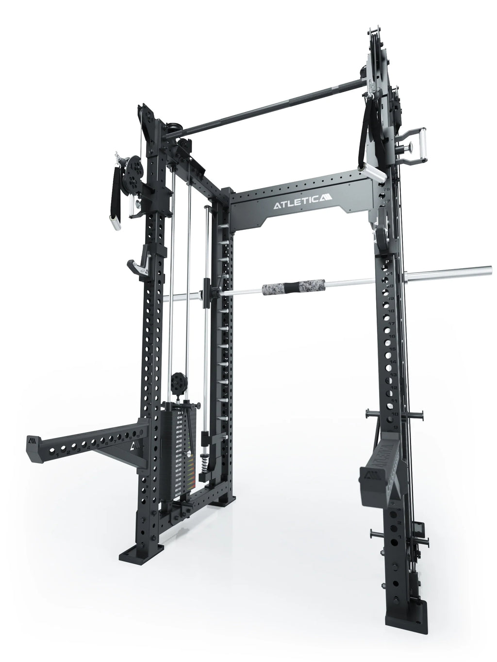 R8 Bradley Combat Medium Black - Power Rack with two weight stacks, cable pulley and pull-up bar
