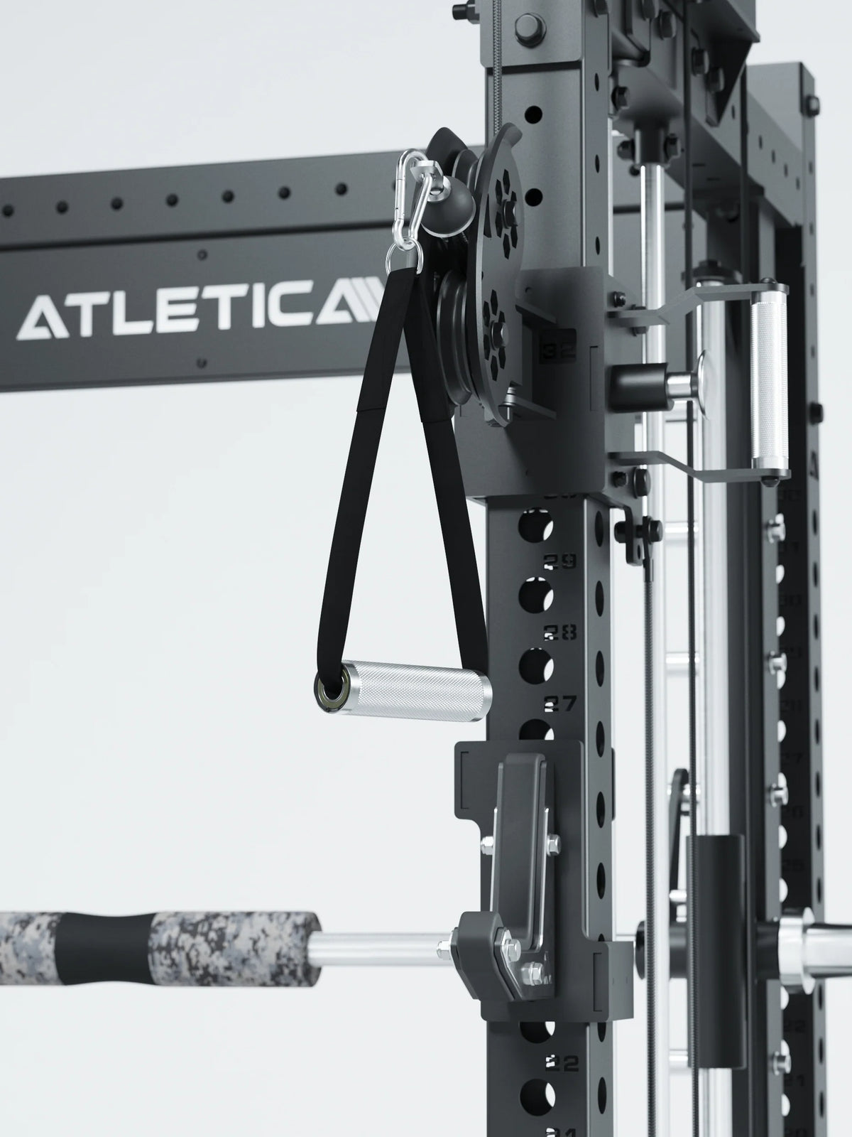 R8 Bradley Combat Medium Black - Power Rack with Cable Pull, Handle, Barbell on J-Hook