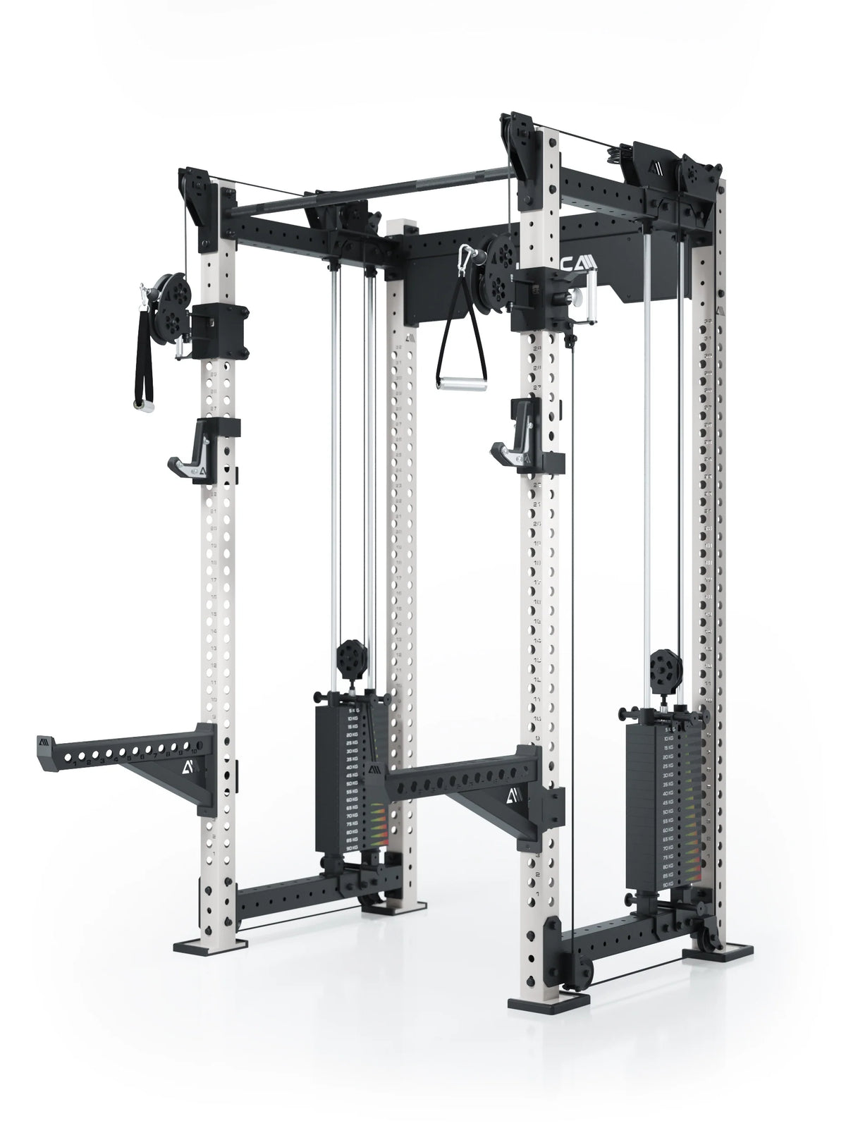 Atletica R8 Bradley Medium power rack with weight stacks, white uprights