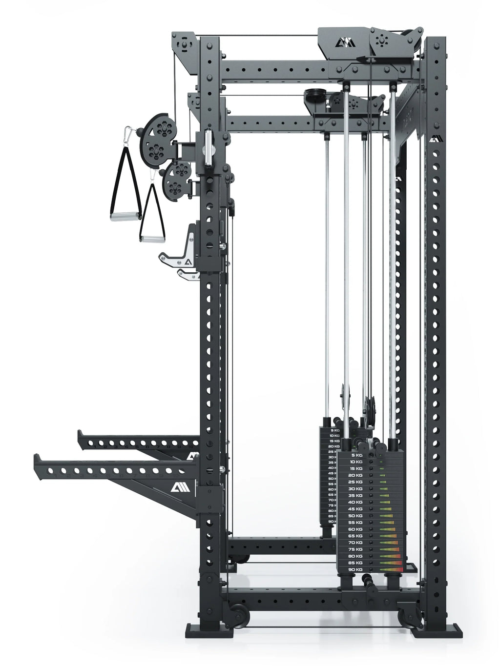 R8 Bradley Power Rack - Black Power Cage with Weight Stack, Cable Pull, Handles