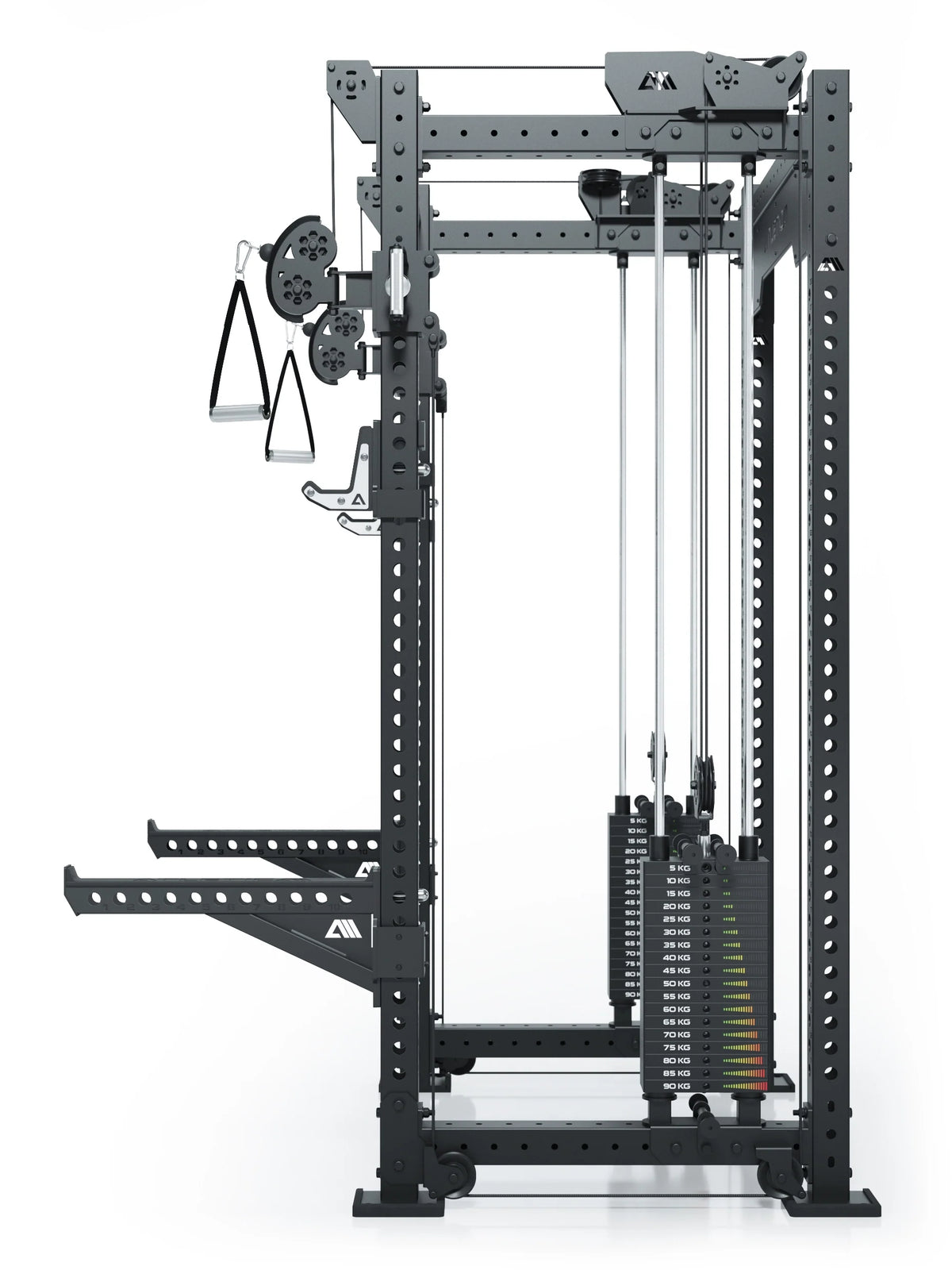R8 Bradley Power Rack - Black Power Cage with Weight Stack, Cable Pull, Handles