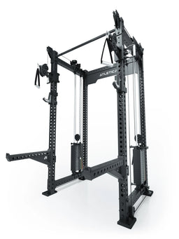 R8 Bradley Power Rack - Black Power Cage with Cable Pulley, weight plate holders, Pull-Up Bar