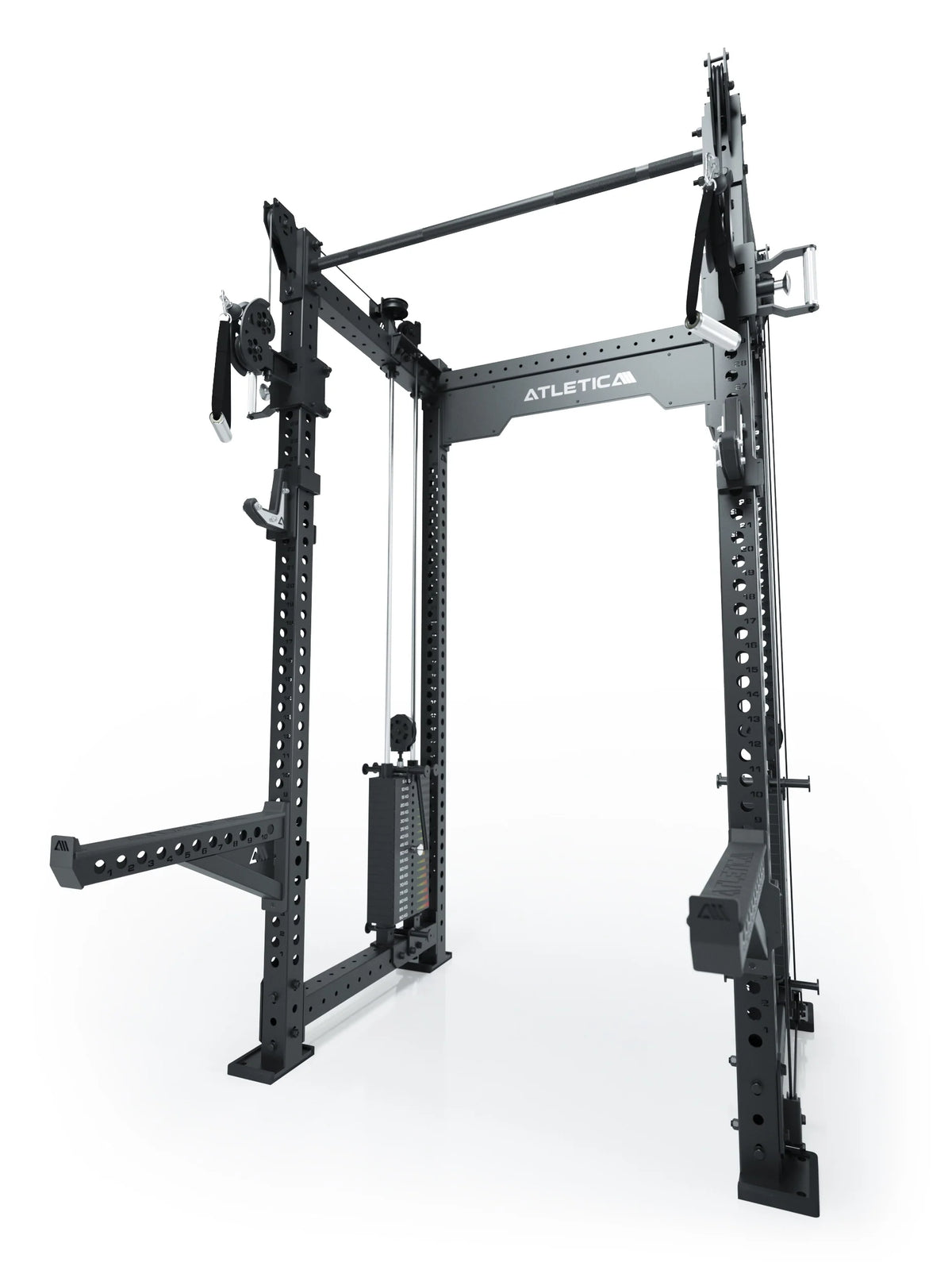 R8 Bradley Power Rack - Black Power Cage with Lat Pulldown, Cable Pulley, weight plate holder