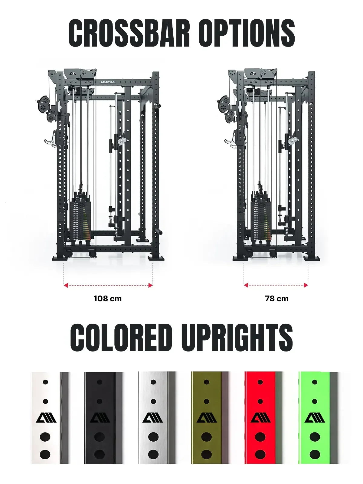 R8 Bradley Combat Power Rack with colored Uprights - 6 Color Options, 43" and 30.5" Crossbar Options