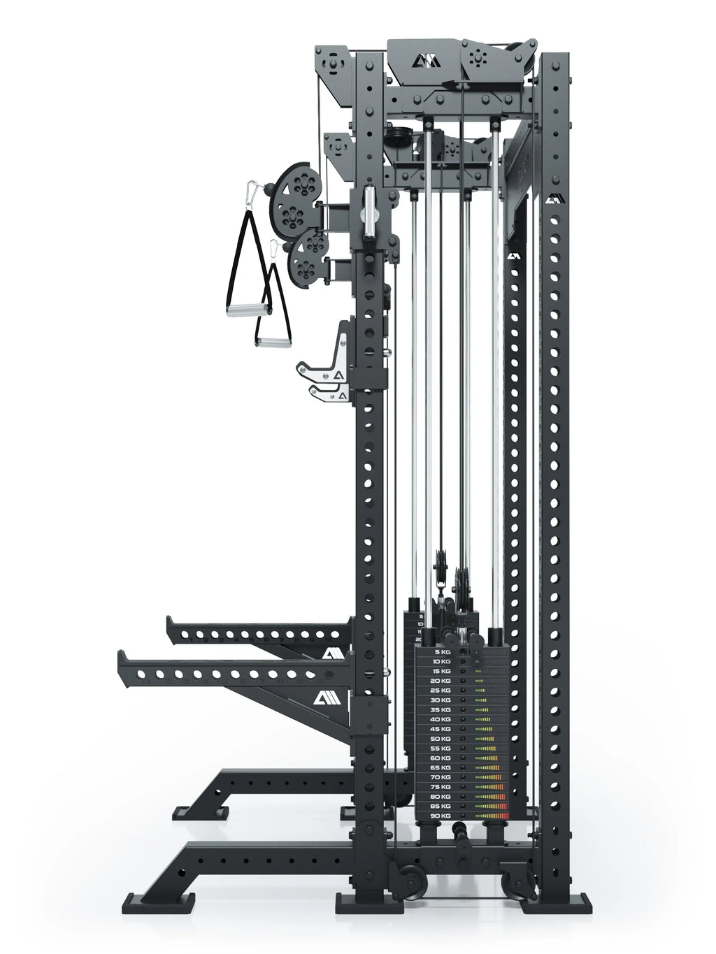R8 Bradley Power Rack - Black Power Cage with Weight Stack, Cable Pulley, Handles