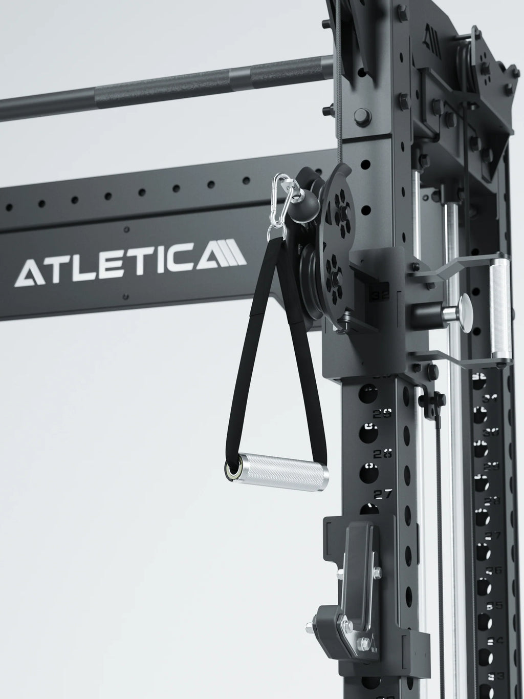 R8 Bradley Power Rack - cage with cable pull, barbell handle, perforated sheet, metal frame