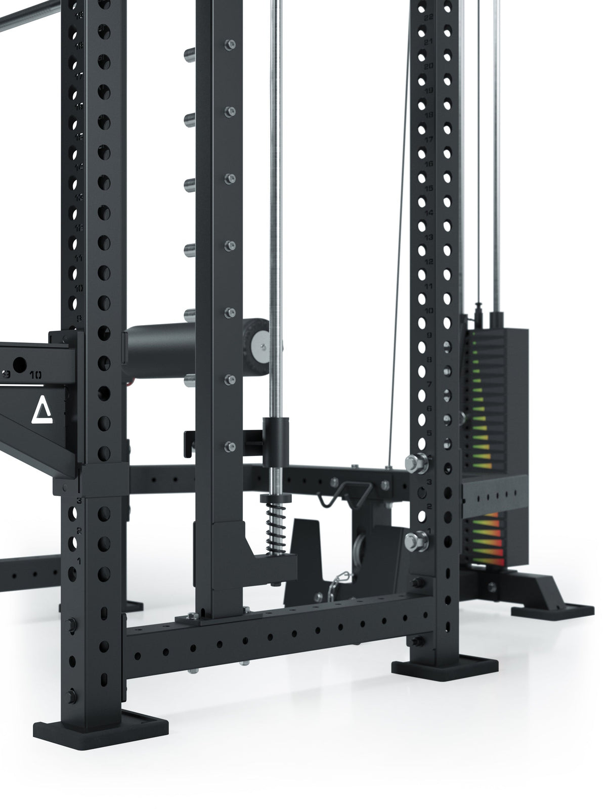 R8 Commander Power Rack with Weight Stack, Perforations, Cable Pulley on the Left